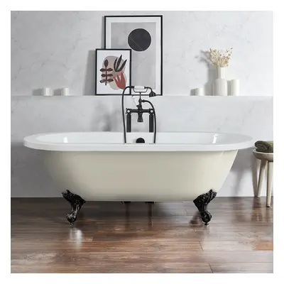 Baignoire îlot rétro - Bord roulé – 178 x 82,5 cm – Beige - Pieds noirs - Legend - Hudson Reed