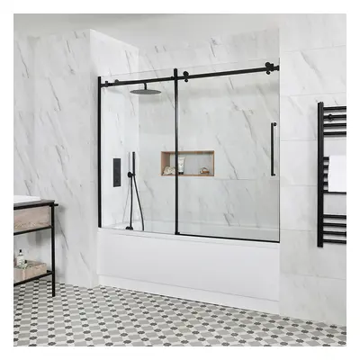 Pare-Baignoire Coulissant Sans Cadre - Design Moderne Noir - Hudson Reed Nox