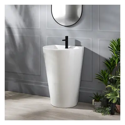 Lavabo totem arrondi - 53,5 x 48 cm - 1 trou - Blanc - Moderne Sol - Hudson Reed