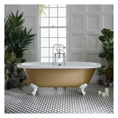 Baignoire îlot rétro à bord roulé – 178 x 82,5 cm – Or - Pieds blancs - Legend - Hudson Reed