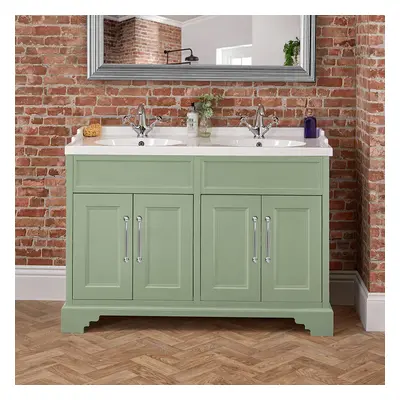 Meuble de salle de bain – Vert pastel – 121 cm – double vasque - Poignées barre en T chromées – 