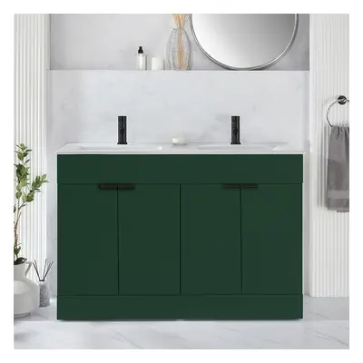 Meuble salle de bain – 120 cm – Vert foncé – Double vasque – Poignées invisibles noires – Cluo -