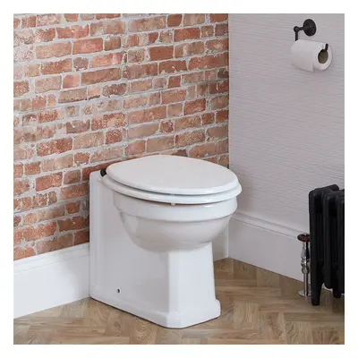 Cuvette WC rétro à poser - Abattant blanc – Hauteur confortable – Charnières noires – Richmond -