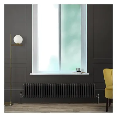 Radiateur style fonte horizontal – Double rangs – Gris (Carbon Grey) – 30 cm x 150,5 cm - 1050 W