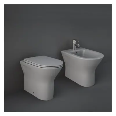 Ensemble cuvette WC à poser sans bride - Abattant fermeture douce & bidet à poser  – Gris mat – 