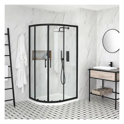 Porte de douche quart de cercle incurvé - Noir – Design Moderne - 90 x 80 cm – Nox - Hudson Reed