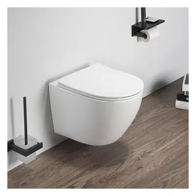 Cuvette WC suspendu ronde - Avec abattant à fermeture douce - Design moderne - Attingham - Hudso