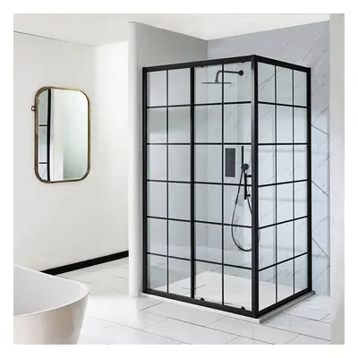 Cabine de douche d'angle - 160 x 80 cm - Effet verrière noir - Porte coulissante - Barq