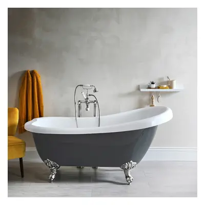 Baignoire Îlot Gris Pierre - Design Rétro - 171cm x 74cm - Hudson Reed