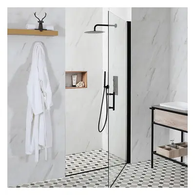 Porte de douche pivotante rectangulaire – Design moderne - 100 cm – Noir – Poignée charnière - N