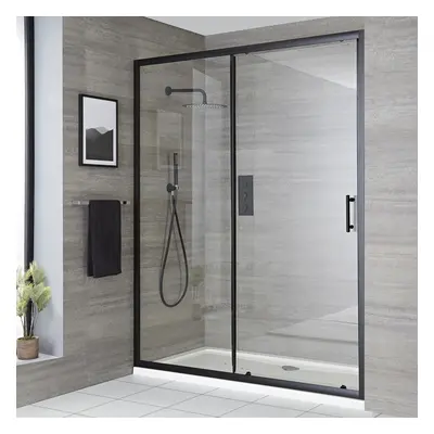 Porte de douche noir - 110 cm - Coulissante - Design moderne - Niche - Hudson Reed Nox