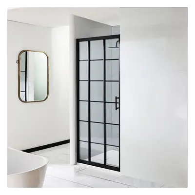 Porte de douche coulissante - Effet verrière noir - 90 cm - Triple volet - Barq