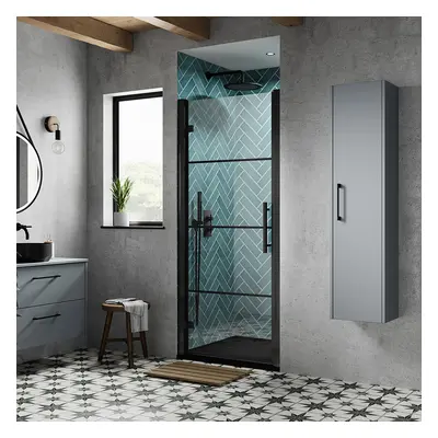 Porte de douche pivotante – Design moderne - Poignée charnière - Noir – 80 cm - Apex - Hudson Re