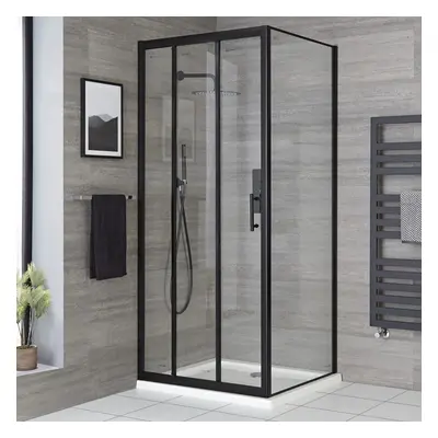 Cabine de douche carré - 80 x 80 cm - Porte coulissante noir - Design moderne - Hudson Reed Nox