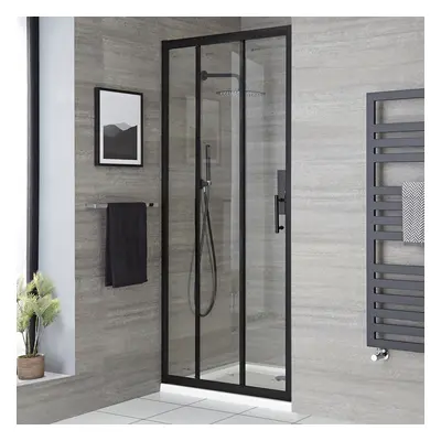 Porte de douche coulissante - 80 cm - Triple volet - Noir - En niche - Design moderne - Hudson R