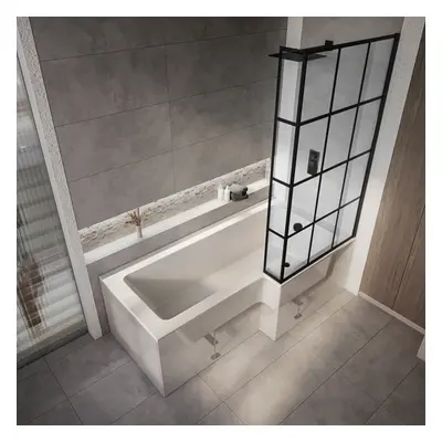 Baignoire douche asymétrique moderne - 170 x 85 cm - Pare-baignoire verrière - Angle droit - San