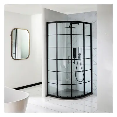 Cabine de douche quart de cercle – Noir – 90 cm – Avec receveur à effet texturé gris clair – Bar