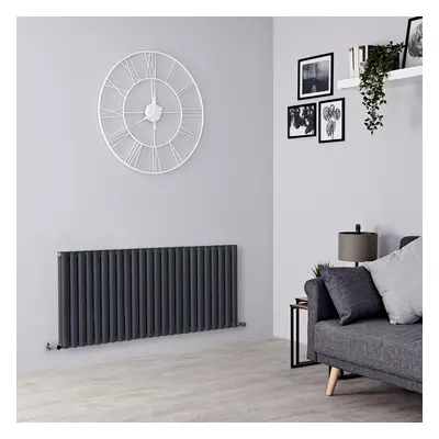 Grand radiateur horizontal - 60 x 140 cm - 1800W - Panneau double - Acier anthracite - Eau - Hud