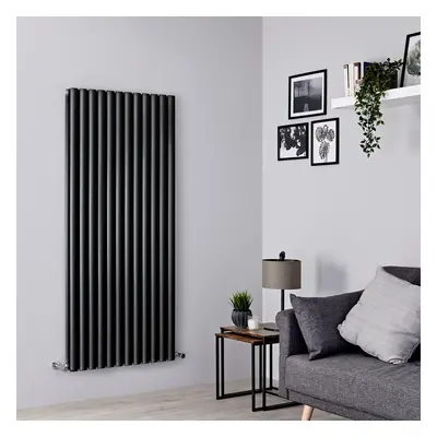 Grand radiateur vertical - 160 x 70 cm - 2500W - Eau Chaude - Acier Noir - Double Rang - Hudson 