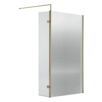 Paroi de douche italienne cannelée – 185 x 90 cm - Laiton brossé - Avec paroi de retour pivotant