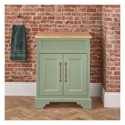 Meuble de salle de bain rétro – Vert pastel – 64,5 cm - Poignées barre en T bronze huilé – Thorn