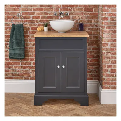 Meuble vasque simple - à Poser Rétro - Gris noir - 64,5 cm - Hudson Reed - sans lavabo, poignée 