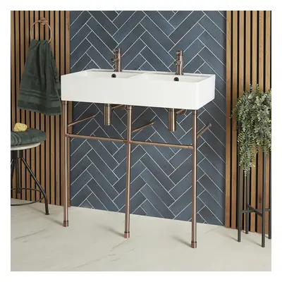 Lavabo sur pieds moderne - Porte-serviettes Bronze huilé - 82 x 42 cm - Halwell - Hudson Reed