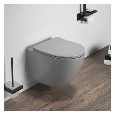 Cuvette WC suspendue - Abattant à fermeture douce – Design moderne - Gris - Elements - Hudson Re