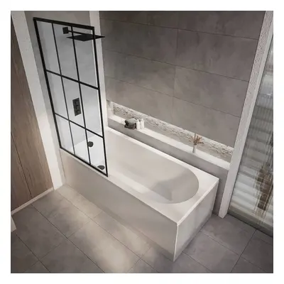 Baignoire douche rectangulaire moderne - 180 x 80 cm - Pare baignoire verrière - Tablier frontal