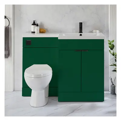 Ensemble meuble-lavabo & WC - Vert foncé - Droite - 110,5 cm - Poignées invisibles noires - Mode