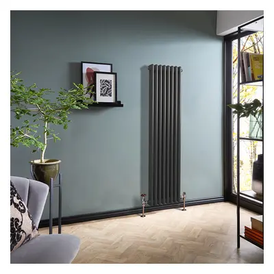 Radiateur style fonte vertical – 150 cm x 38 cm – Double rang – Étain - 1096 W - Rétro - Eau - H