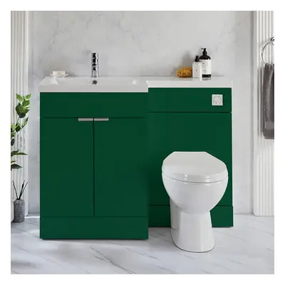 Ensemble meuble-lavabo & WC - Vert foncé - Gauche - 110,5 cm - Poignées invisibles chromées - Mo