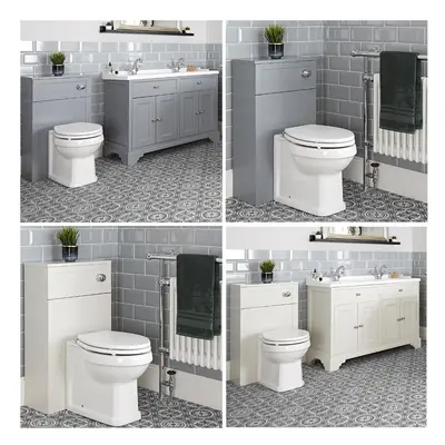 Ensemble Meuble lavabo et meuble WC rétro - 120 cm - Blanc crème ancien - Thornton