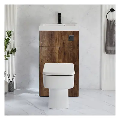 WC avec lave mains - Chêne foncé - 50 cm x 89 cm - Bouton de chasse noir - Cluo-Exton - Hudson R