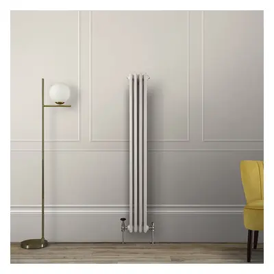 Radiateur style fonte vertical – 150 cm x 20 cm – Double rang – Blanc - Eau chaude - Rétro Indus