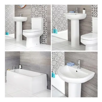 Ensemble Salle de Bain - Baignoire, Pack WC & Lavabo sur Colonne