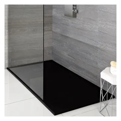 Receveur douche italienne - 160 x 80 cm - Grand design texturé - Gris anthracite - Plat - Résine