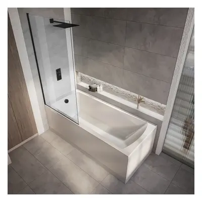 Baignoire douche rectangulaire moderne - 140 x 70 cm - Pare-baignoire noir - Tablier frontal & l