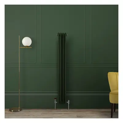 Radiateur style fonte vertical – 150 cm x 20 cm – Double rang – Vert - Eau chaude - Rétro Indust