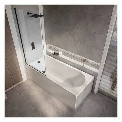 Baignoire douche rectangulaire moderne - 180 x 80 cm - Pare baignoire noir - Tablier frontal - C