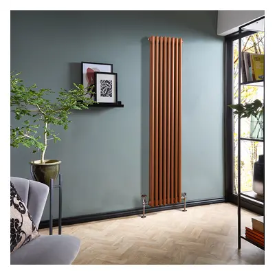 Radiateur style fonte vertical – 180 cm x 38 cm – Double rang – Cuivre métallique - 1245 W - Rét