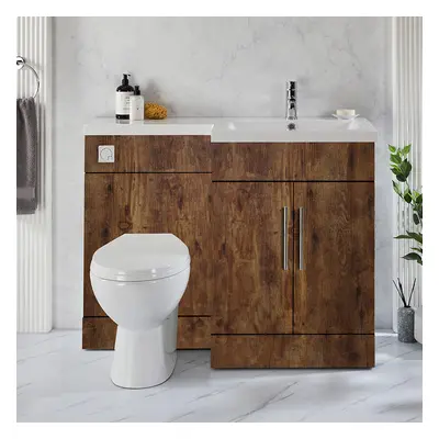 Ensemble meuble-lavabo & WC - Chêne foncé - Droite - 110,5 cm - Poignées barre en T chromées - M