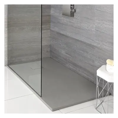 Grand receveur de douche - Gris clair - 180 x 90 cm - Résine texturée - Design plat encastré - H