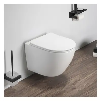 Cuvette WC suspendue - Abattant à fermeture douce – Design moderne - Blanc - Elements - Hudson R