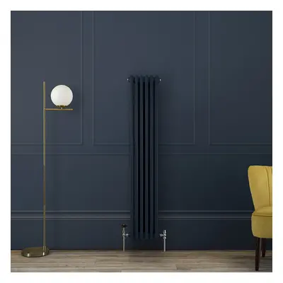 Radiateur style fonte vertical – 150 cm x 29 cm – Double rang – Bleu - Eau chaude - Rétro Indust