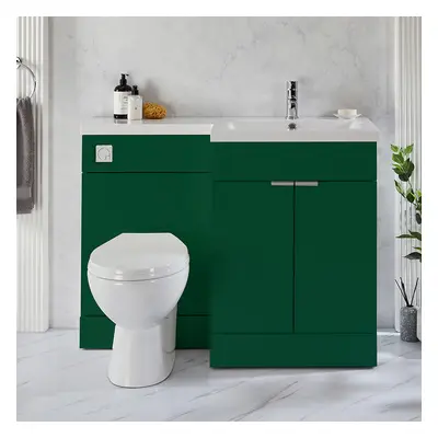 Ensemble meuble-lavabo & WC - Vert foncé - Droite - 110,5 cm - Poignées invisibles chromées - Mo