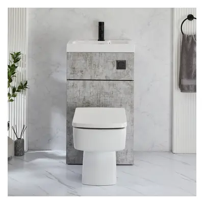 WC avec lave mains - Gris béton - 50 cm x 89 cm - Bouton de chasse noir - Cluo-Exton - Hudson Re