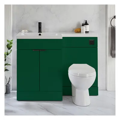 Ensemble meuble-lavabo & WC - Vert foncé - Gauche - 110,5 cm - Poignées invisibles noires - Mode