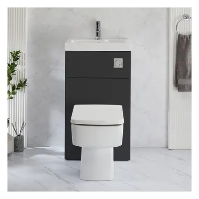 WC avec lave mains - Gris noir - 50 cm x 89 cm - Bouton de chasse chromé - Cluo-Exton - Hudson R