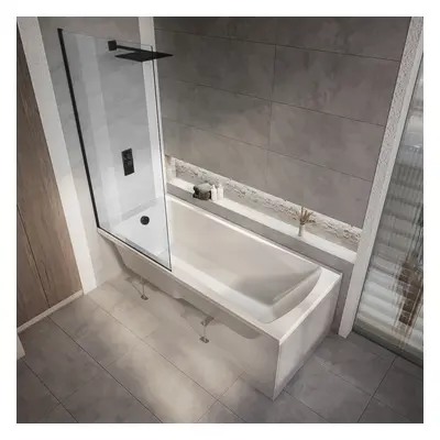 Baignoire douche rectangulaire moderne - 160 x 70 cm - Pare-baignoire noir - Sandford - Hudson R